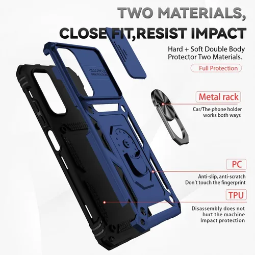 Miniatura 3 de Funda para Redmi Note 11 (4G)/Redmi Note 11S 2201117TY con protector de pantalla de vidrio templado y cubierta de cámara deslizante, anillo Azul