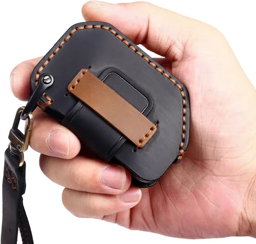 Miniatura 4 de Funda de cuero genuino para llavero de automóvil compatible con Jeep 2018-2024 Gladiator Wrangler Sahara Rubicon 4 botones, color negro