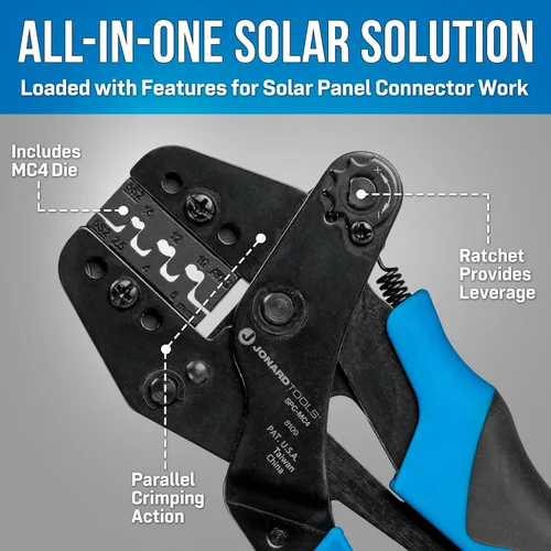 Miniatura 4 de Jonard Tools Engarzadora SPC-MC4 para contactos del conector MC4 del panel solar con el troquel que prensa incluido