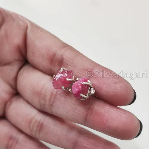 Miniatura 6 de AAA Rough Ruby Stud Earring, Natural Ruby Earring, July Birthstone, Womens Earring, 925 Sterling Silver, Christmas, Thanksgiving, Mens Studs