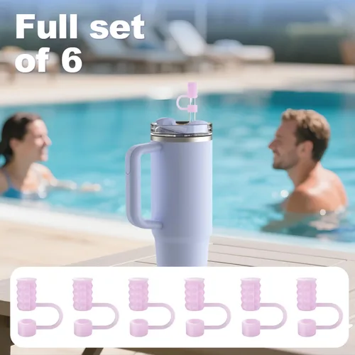 Miniatura 6 de 6 fundas de popote de silicona de 0.39 pulgadas/0.394 in compatibles con Stanley Cup de 40 y 30 onzas, reutilizables a prueba de polvo para vaso