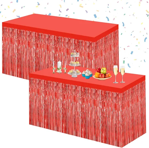 Miniatura 9 de Morcheiong Paquete de 2 Faldas de Mesa de Flecos de Oropel de Papel de Aluminio Negro de 29.5x108 Pulgadas Faldas de Mesa Desechables Banner