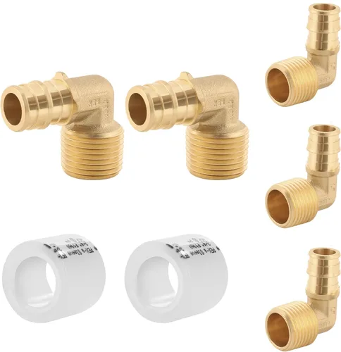 Paquete de 5 YVSKM) 1/2 pulgada PEX-A Expansión × 1/2 pulgada macho NPT codo, conexión roscada de flujo completo de latón sin plomo, certificado