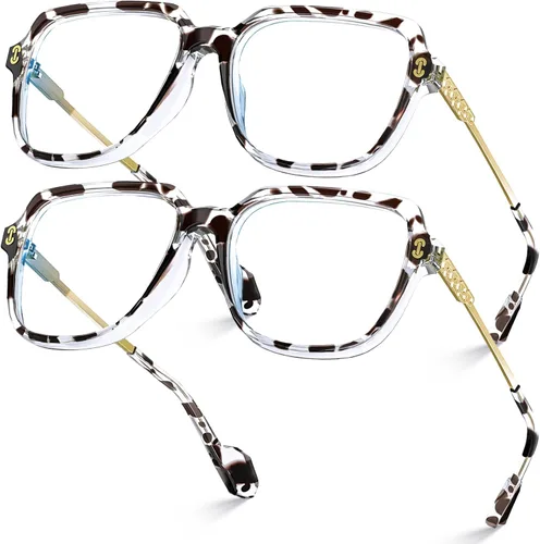 Miniatura 15 de VISOONE - Paquete de 2 anteojos de bloqueo de luz azul de gran tamaño con elegante marco cuadrado TR90 y patillas metálicas para mujeres y hombres