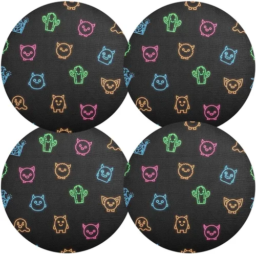 Miniatura 2 de Neon Cute Faces Black Round Table Placemats, Non Slip Washable Placemats Non Slip for Kitchen Table one sizex6