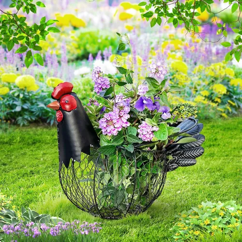 Miniatura 7 de Cesta de huevos de pollo, cestas colectoras de huevos, cesta de alambre metálico para huevos con asa, decoración de pollo de estilo granja, cuenco