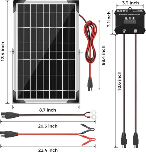 Miniatura 6 de Voltset - Cargador de batería solar de 10 W 12 V: mantenedor de panel solar para automóvil, barco - Cargador solar monocristalino impermeable