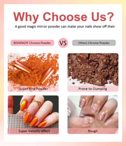 Miniatura 5 de Polvo de uñas cromado y perla - 【Efecto espejo metálico】 Polvo de uñas naranja cromado blanco transparente Aurora sirena iridiscente cromo polvo