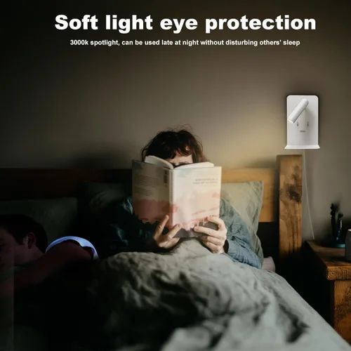Miniatura 9 de ZEROUNO Lámpara de pared para dormitorio, luz de lectura montada en la pared, apliques de cabecera LED con interruptor Puerto USB Lámparas de Blanco