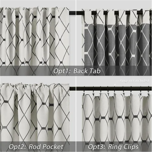 Miniatura 3 de Cortinas oscurecedoras de habitación con patrón geométrico negro de 80 pulgadas de largo para sala de estar, juego de 2 paneles, decoración clásica