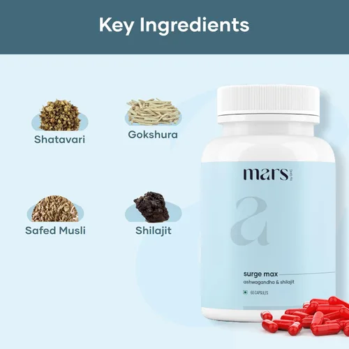 Miniatura 6 de mars by GHC Natural Surge Max Caps Alimentado con Shilajit, Safed Musli y Gokshura Bienestar general - Paquete de 1 60 cápsulas