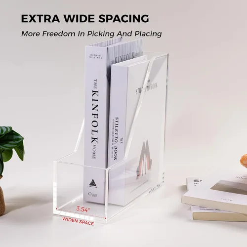 Miniatura 6 de Porta revistas: soporte de archivos de acrílico y organizador de escritorio, clasificador de archivos de sujetalibros transparente, organizador