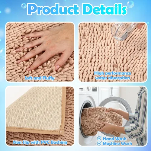 Miniatura 4 de Juego de 6 alfombras de baño de felpilla antideslizantes, alfombras de baño de felpa suave, absorbentes, juego de alfombras de baño peludas