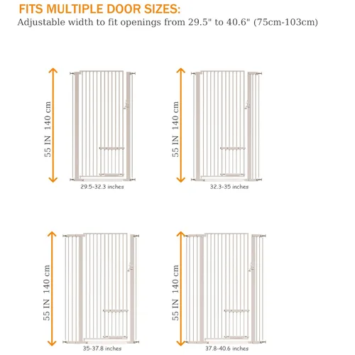 Miniatura 5 de Puerta extra alta para gatos de 55.11 pulgadas, puerta de 29.5-40.6 pulgadas de ancho con puerta pequeña para gatos, puerta de seguridad para Blanco