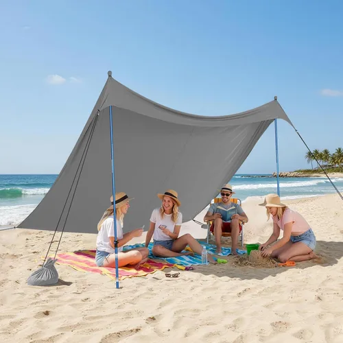 Miniatura 20 de CROWN SHADES Tienda de campaña de playa de 7 x 7, toldo de playa fácil de desplegar, UPF50+, 2 postes ajustables, turquesa