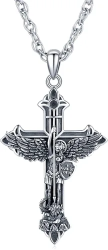 Aniu Collar de plata de ley S925 de San MiguelSan CristópaloSan BenitoSan Jesús para hombres y mujeres, arcángel, RaguelUriel, colgante de amuleto