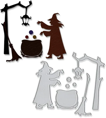 Escoba de bruja troquelada de metal para hacer tarjetas y decoraciones de Halloween, troqueladas de araña, plantillas y plantilla de relieve para