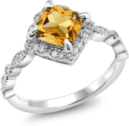 Miniatura 62 de Gem Stone King Anillo de compromiso solitario de moissanita blanca con piedra natal de corte cojín de 0.276 in para mujer, plata de ley 925