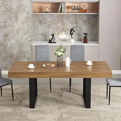 Miniatura 4 de STHOUYN Mesa de comedor extensible de 63 a 79 pulgadas, moderna mesa de cocina de madera de granja, mesa de comedor larga expandible para 6, 8 y 10