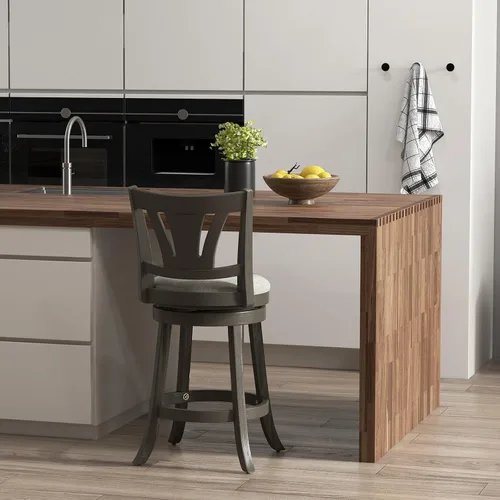Miniatura 2 de COSTWAY Taburete de bar para isla de cocina, taburete de bar giratorio de 26.5 pulgadas con respaldo curvado y asiento acolchado suave, patas