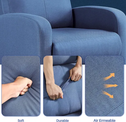 Miniatura 7 de Yaheetech Asiento de cine en casa Silla reclinable de tela moderna individual sala de estar sofá reclinable con bolsillo, resorte azul claro