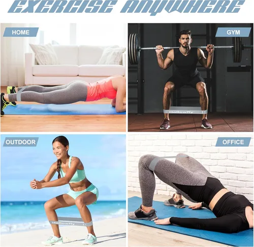 Miniatura 6 de Hollowfly 12 bandas de ejercicio de látex para entrenamiento de glúteos, bandas de ejercicio elásticas antideslizantes para piernas, sentadillas