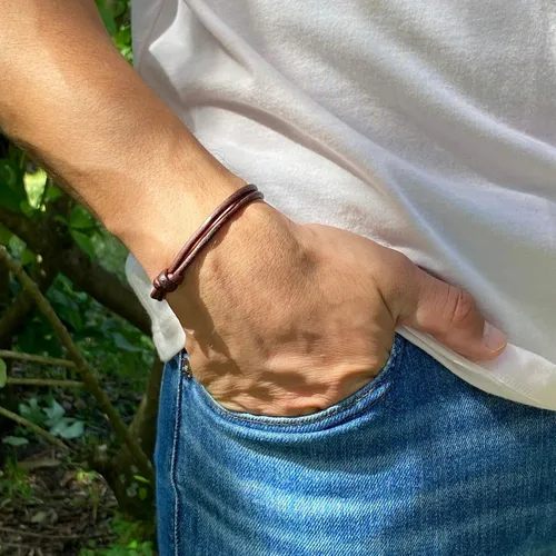 Miniatura 26 de 3 mm Men Genuine Leather Bracelet - Handmade Adjustable Cuff, Mens Minimalism Leather Wrap Wristband, Simple Accessories, Premium Leather, Women