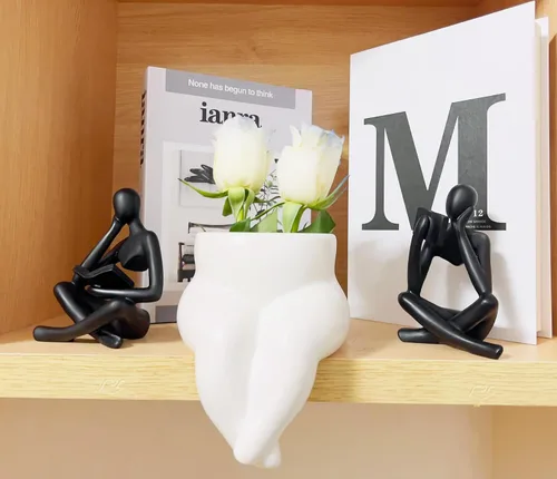 Miniatura 5 de Estatua negra de 2 piezas para decoración del hogar, estatua de pensador de lectura negra, figuras modernas, escultura estética abstracta, juego