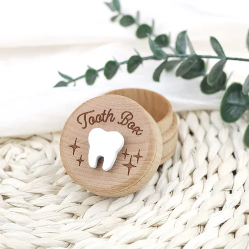Miniatura 3 de Caja de madera de hadas de dientes caídos, caja de almacenamiento de recuerdos para niños y niñas, lindo soporte para dientes perdidos (1 pieza)