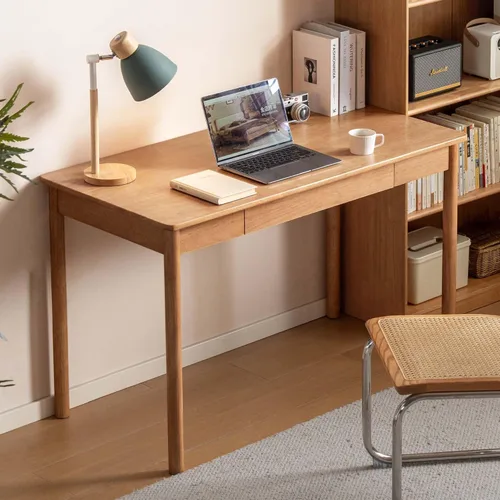 Miniatura 26 de Escritorio de madera maciza con acabado de nogal, escritorio pequeño para oficina en casa, escritorio de computadora para espacios pequeños