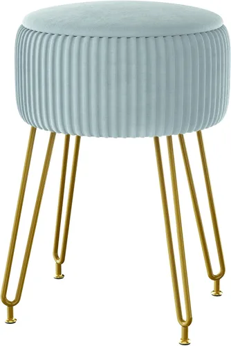 Miniatura 14 de IBUYKE Reposapiés Otomano Redondo de Terciopelo, Taburete de Tocador de Maquillaje Mesa Auxiliar, Asiento de Mesa de Tocador de Terciopelo, Taburete