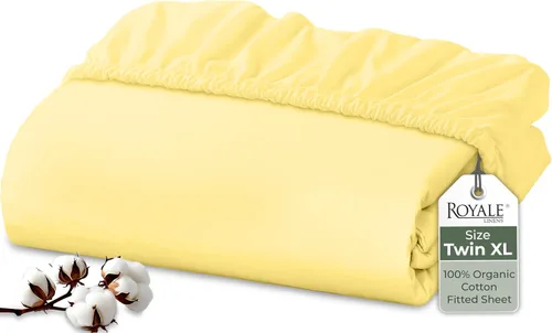 Miniatura 46 de Royale Linens Sábana bajera ajustable de algodón 100% orgánico - Tejido percal - Sábanas bajeras de bolsillo profundo súper suaves - Sábana elástica