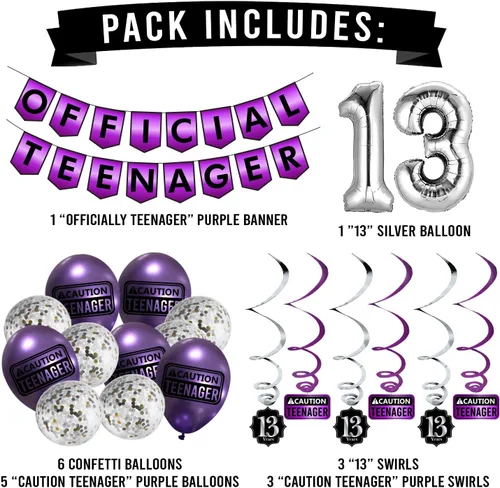 Miniatura 2 de Divertido paquete oficial de fiesta de cumpleaños de 13 años para adolescente, decoraciones de cumpleaños 13 para él o ella, suministros de fiesta
