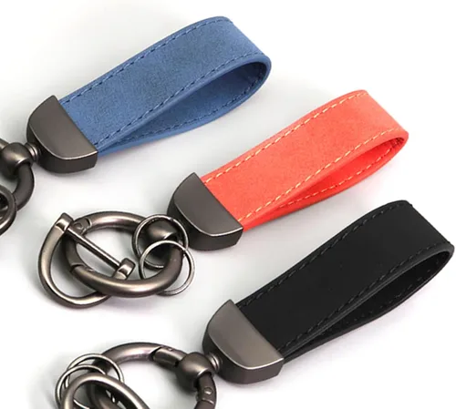 Miniatura 2 de 3 llaveros de cuero para automóvil, llavero giratorio de 360 grados y anillo en D antipérdida, llaveros de metal para hombres y mujeres