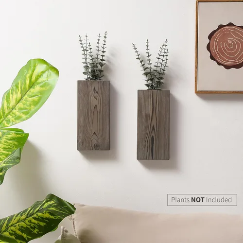 Miniatura 3 de GRID FORTE Juego de 2 macetas de pared de madera de nogal oscuro, bolsillo de pared para vegetación y flores secas, decoración de pared de granja