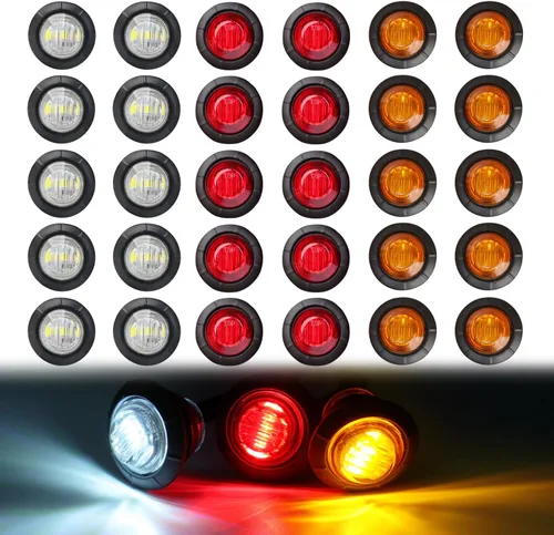 TMH 30 piezas 3/4 pulgadas 10 luces ámbar + 10 luces rojas + 10 luces blancas, 3 LED, luces indicadoras de despeje, luces marcadoras laterales, mini