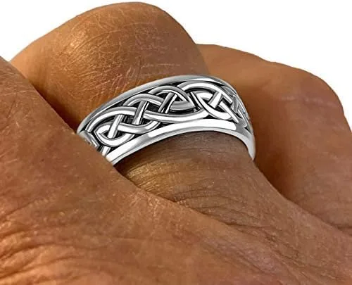 Miniatura 2 de And Gems - Anillo giratorio de plata de ley 925 con nudo celta irlandés para hombre, Plata de ley 925, plata