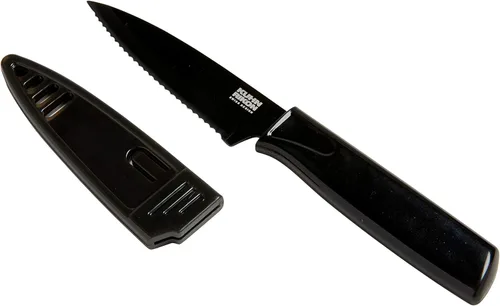 Miniatura 11 de Kuhn Rikon COLORI Cuchillo de pelar dentado antiadherente con funda de seguridad, hoja de 4 pulgadas, color rojo