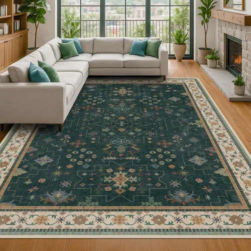 Miniatura 156 de Alfombra Boho Negra para Sala de Estar - Alfombra de Área Lavable de 10x14 Pies, Alfombras de Comedor para Debajo de la Mesa, Alfombra Suave de Pelo