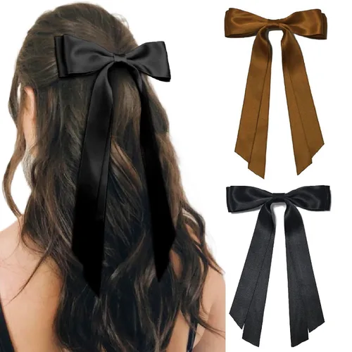 Lazos para el pelo con clips para mujer, cintas para el pelo con lazo para niñas, accesorios de moda de otoño para el cabello, Negro y Marrón