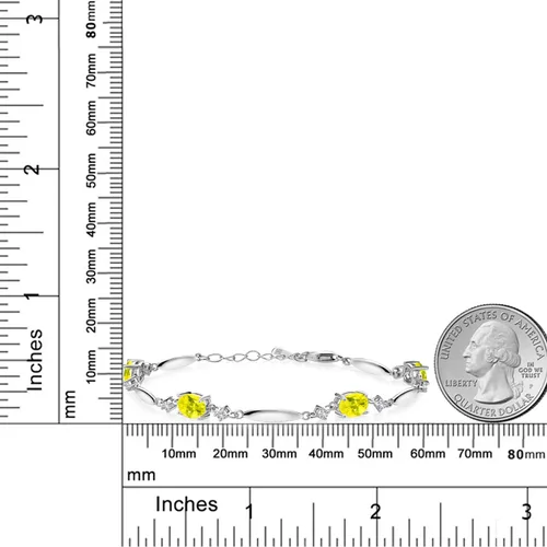 Miniatura 54 de Gem Stone King 925 Sterling Silver Gemstone Birthstone and White Created Sapphire Tennis Bracelet For Women Oval 7X5MM and 2MM 6 Inch + 1 Inch
