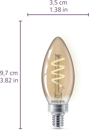 Miniatura 3 de PHILIPS LED Paquete de 8 bombillas vintage Edison de 25 W B11 en espiral ámbar (2000 K) 225 lúmenes (3.5 W = 25 W) regulables sin parpadeo