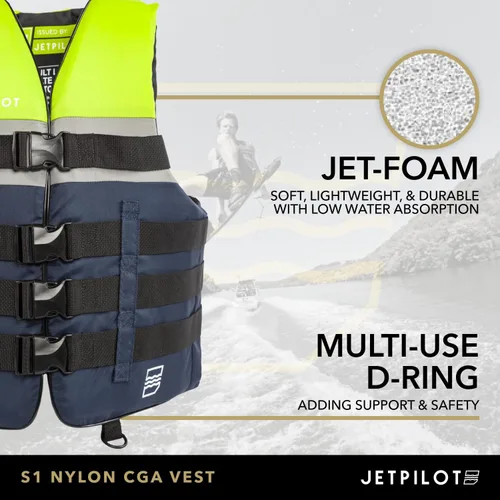 Miniatura 3 de Jet Pilot S1 - Chaleco de nailon CGA Wakeboard para hombre Neón
