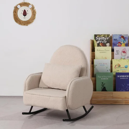 Miniatura 5 de Mecedora para bebé, silla para niños, sofá para niños, pie de metal tembloroso y tela sherpa, mecedora para niños y niñas (beige)