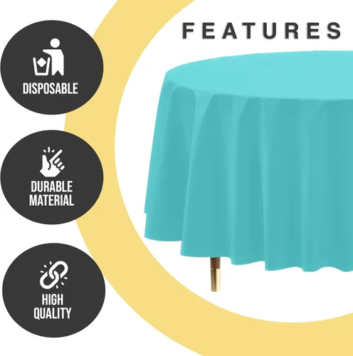 Miniatura 7 de Exquisite 66% Thicker Premium Aqua Round Tablecloth 0.5 Mil 6 Pack Plastic Table Cloth Disposable 84 Inch Round Plastic Tablecloth Won't Tear Easily