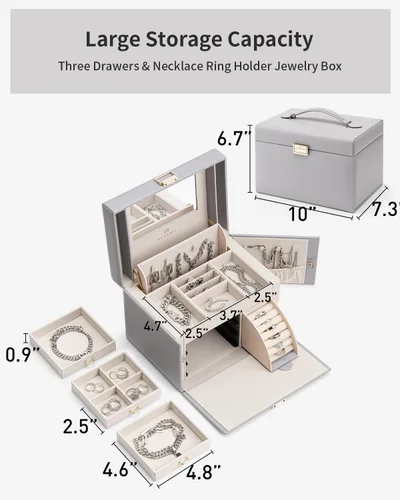 Miniatura 52 de Vlando Joyero de piel sintética, organizador mediano de joyería, regalo vintage para mujer, patrón de cruz rosa