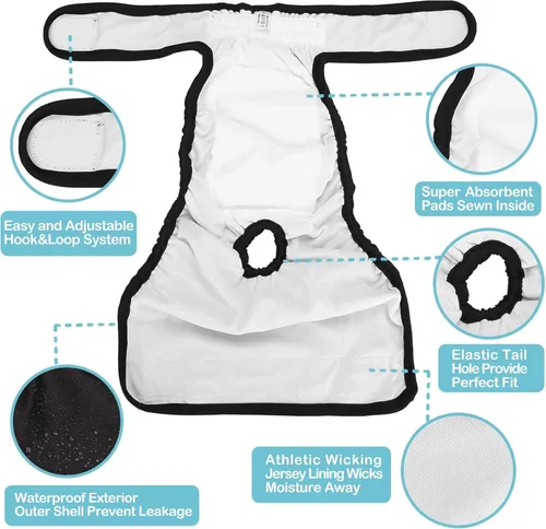 Miniatura 6 de Avont Paquete de 3 pañales lavables para perras, reutilizables de primera calidad, altamente absorbentes, duraderos, para el período