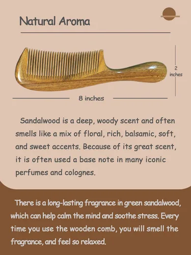 Miniatura 3 de Peine de sándalo verde afilado de dientes finos con asa, cepillo desenredante de pelo fino de madera para suavizar y peinar el cabello de precisión