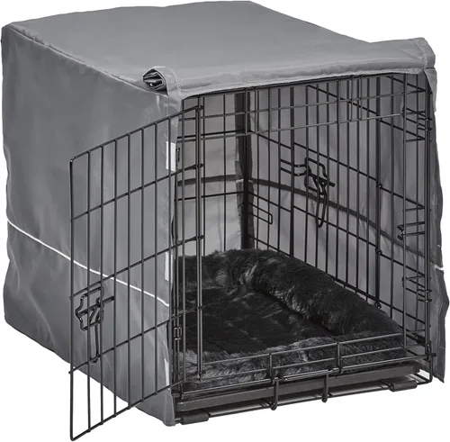 Miniatura 3 de MidWest Homes for Pets Kit de jaula para perros de doble puerta de 24 pulgadas, el paquete incluye una jaula de dos puertas, cama gris a juego