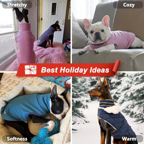 Miniatura 4 de KYEESE Paquete de 2 suéteres para perro, sudadera elástica para perros, ropa suave para mascotas, abrigos cálidos para perros, cuello alto, suéteres